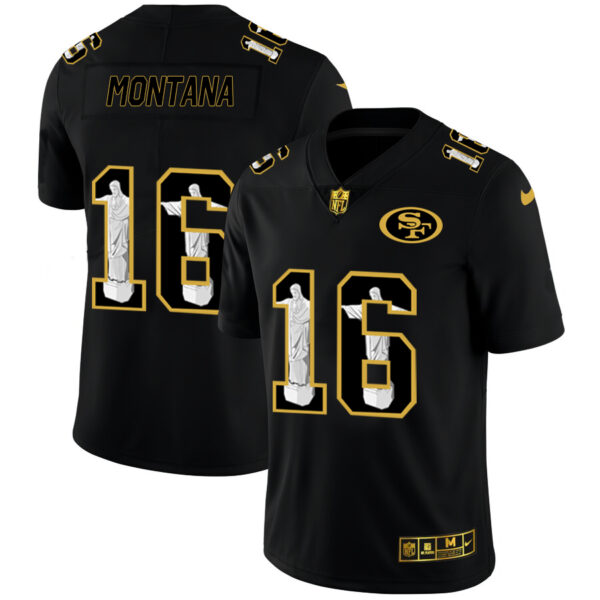 Nike 49ers 16 Joe Montana Black Jesus Faith Edition Limited Jersey