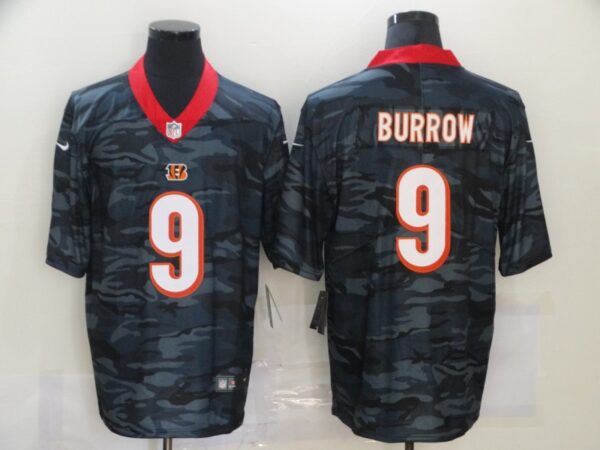 Nike Bengals 9 Joe Burrow Black Camo Limited Jersey