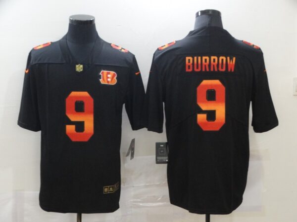 Nike Bengals 9 Joe Burrow Black Colorful Fashion Limited Jersey