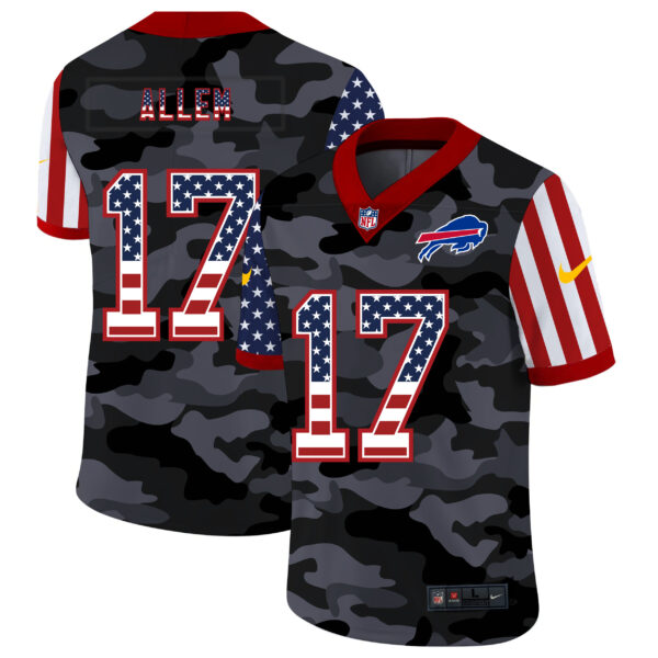 Nike Bills 17 Josh Allen Camo 2020 USA Flag Salute To Service Limited Jersey