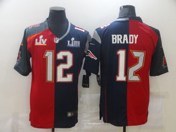 Nike Buccaneers & Patriots #12 Tom Brady Men's Red Navy Blue Limited NFL 2020 2021 super bowl Jersey