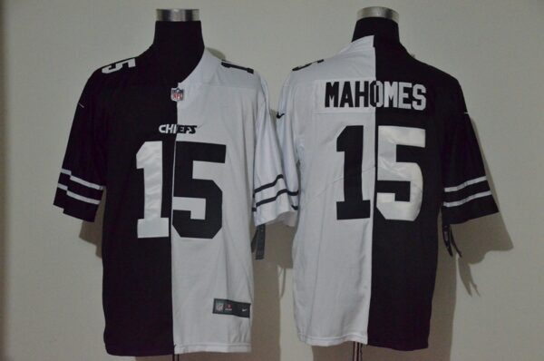 Nike Chiefs 15 Patrick Mahomes Black And White Split Vapor Untouchable Limited Jersey