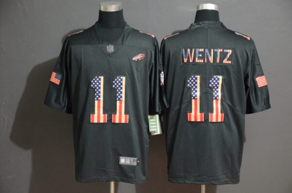 Nike Eagles 11 Carson Wentz 2019 Black Salute To Service USA Flag Fashion Limited Jersey