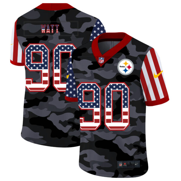 Nike Steelers 90 T.J. Watt Camo 2020 USA Flag Salute To Service Limited Jersey