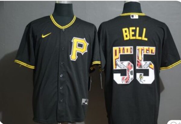 Pirates 55 Josh Bell Black Logo in Number Cool Base Jersey