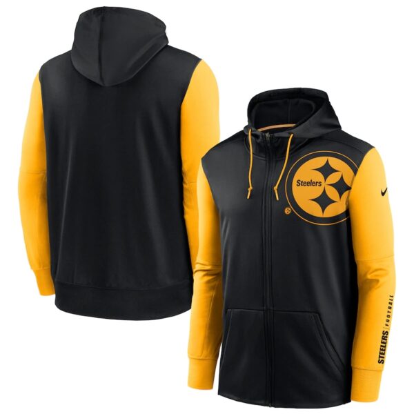 Pittsburgh Steelers Black Gold Fan Gear Mascot Performance Full-Zip Hoodie