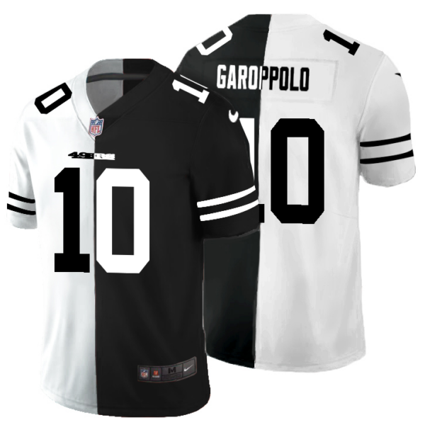 San Francisco 49ers #10 Jimmy Garoppolo Men's Black V White Peace Split Nike Vapor Untouchable Limited NFL Jersey