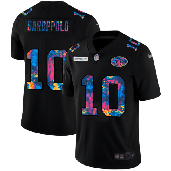 San Francisco 49ers #10 Jimmy Garoppolo Men's Nike Multi-Color Black 2020 NFL Crucial Catch Vapor Untouchable Limited Jersey