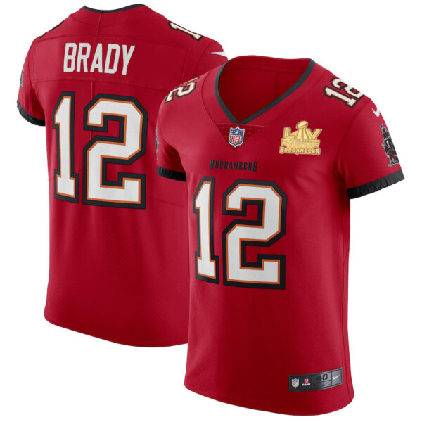 Tampa Bay Buccaneers #12 Tom Brady Men's Super Bowl LV Champions Patch Nike Red Vapor Elite Jersey