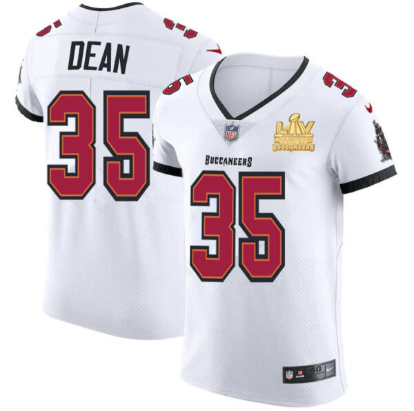 Tampa Bay Buccaneers #35 Jamel Dean Men's Super Bowl LV Champions Patch Nike White Vapor Elite Jersey