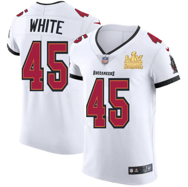 Tampa Bay Buccaneers #45 Devin White Men's Super Bowl LV Champions Patch Nike White Vapor Elite Jersey