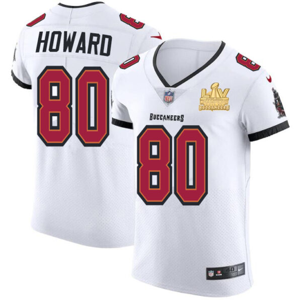 Tampa Bay Buccaneers #80 O. J. Howard Men's Super Bowl LV Champions Patch Nike White Vapor Elite Jersey