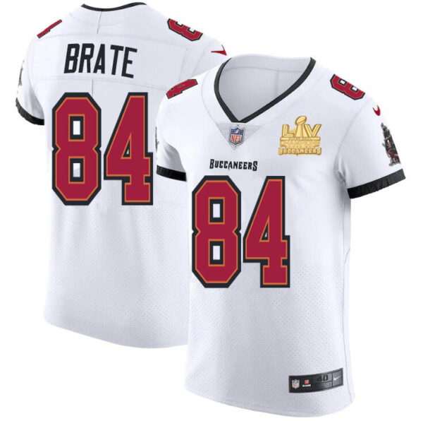 Tampa Bay Buccaneers #84 Cameron Brate Men's Super Bowl LV Champions Patch Nike White Vapor Elite Jersey