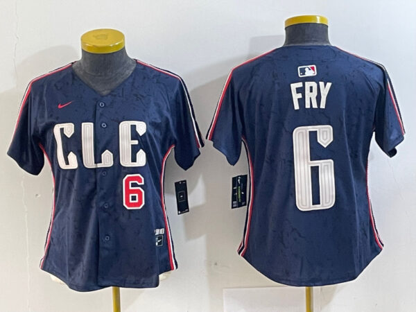 Women' Cleveland Guardians #6 David Fry Navy 2024 City Connect Limited Stitched jerseys