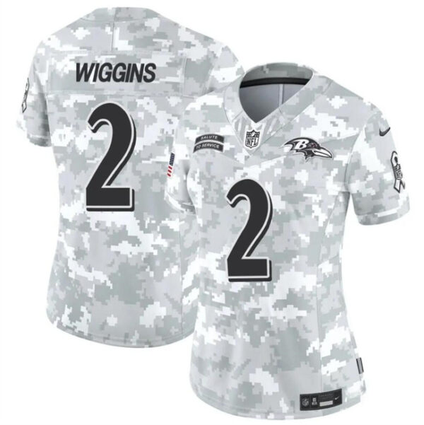 Women's Baltimore Ravens #2 Nate Wiggins 2024 F.U.S.E Arctic Camo Salute To Service Limited Stitched Football Jersey(Run Small)