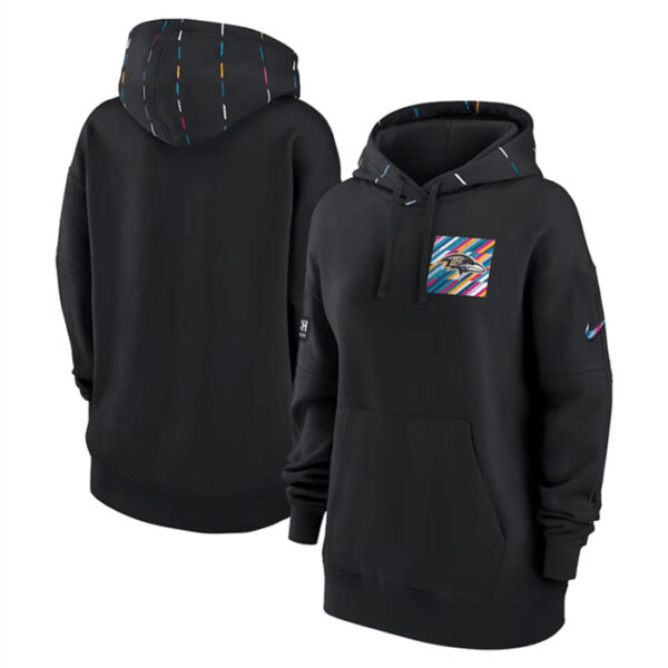 Women's Baltimore Ravens Black 2023 Crucial Catch Club Pullover Hoodie(Run Small)