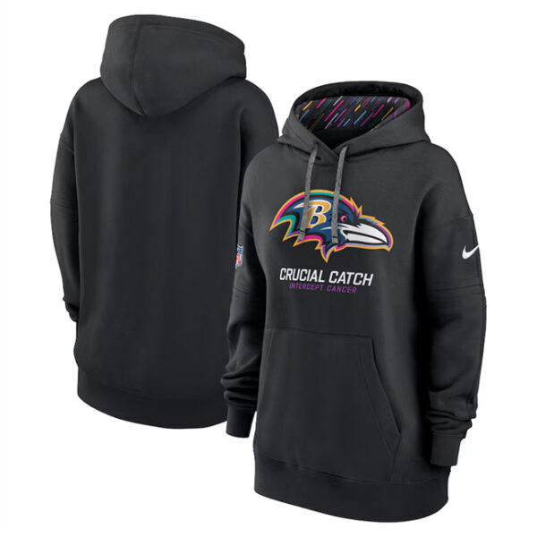 Women's Baltimore Ravens Black 2024 Crucial Catch Club Pullover Hoodie(Run Small)