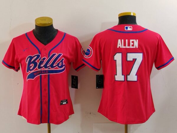 Women's Buffalo Bills #17 Josh Allen Red Cool Base Stitched Baseball Jerseys