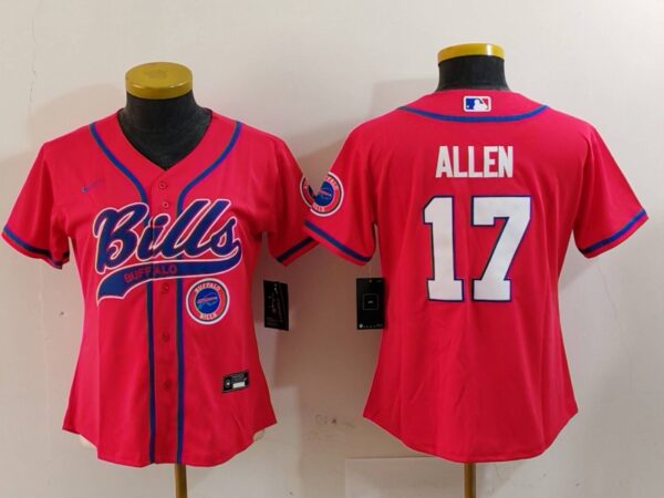 Women's Buffalo Bills #17 Josh Allen Red Cool Base Stitched Baseball Jerseys