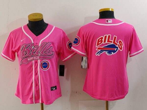 Women's Buffalo Bills Pink Team Big Logo With Patch Cool Base Stitched Baseball Jersey