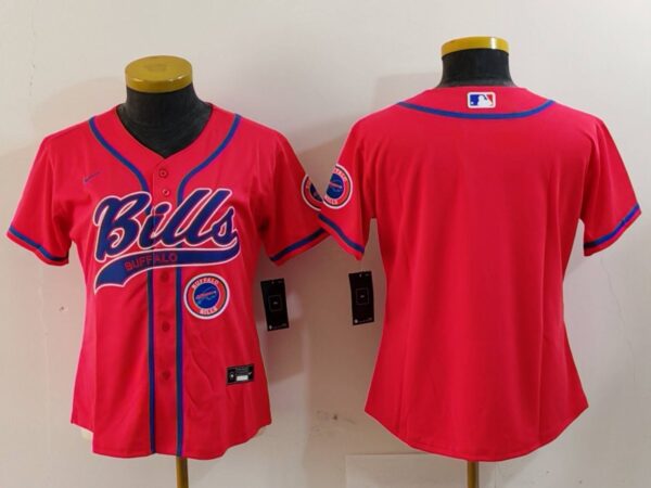 Women's Buffalo Bills Red Team Big Logo With Patch Cool Base Stitched Baseball Jerseys