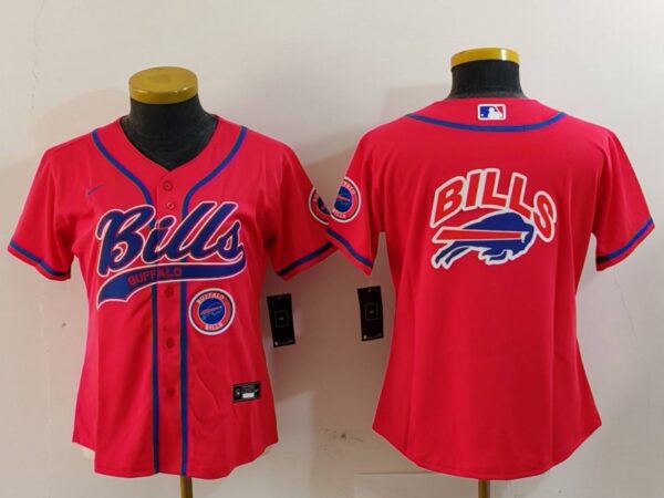 Women's Buffalo Bills Red Team Big Logo With Patch Cool Base Stitched Baseball Jerseys