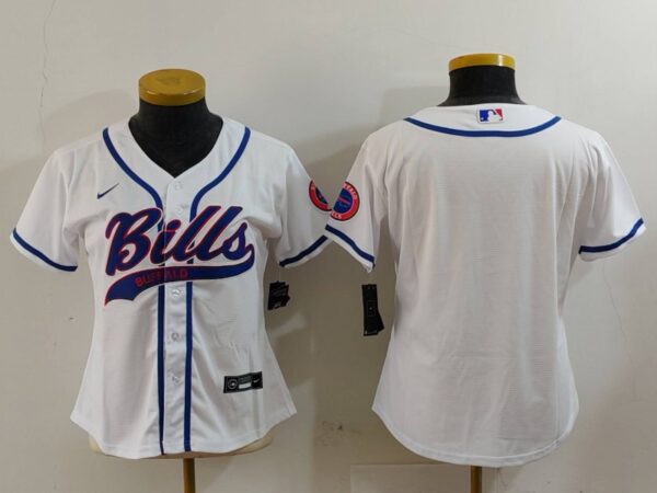 Women's Buffalo Bills White Team Big Logo With Patch Cool Base Stitched Baseball Jerseys