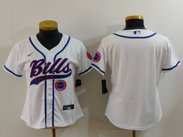 Women's Buffalo Bills White Team Big Logo With Patch Cool Base Stitched Baseball Jerseys