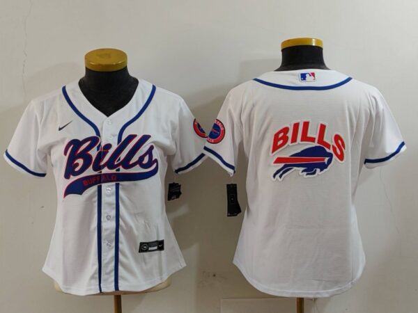 Women's Buffalo Bills White Team Big Logo With Patch Cool Base Stitched Baseball Jerseys