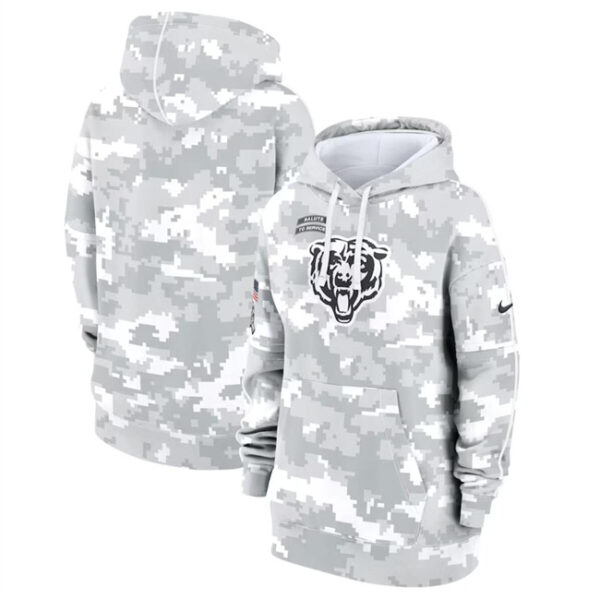 Women's Chicago Bears 2024 Arctic Camo Salute To Service Club Fleece Pullover Hoodie(Run Small)