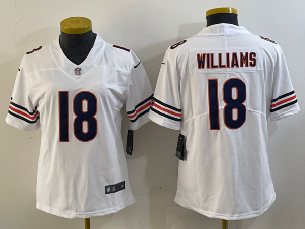 Women's Chicago Bears #18 Caleb Williams white 2024 Draft Vapor Stitched Jersey(Run Small)s