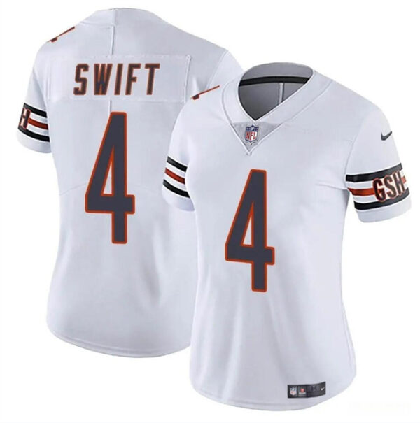 Women's Chicago Bears #4 D'Andre Swift White 2024 Vapor Stitched Jersey(Run Small)