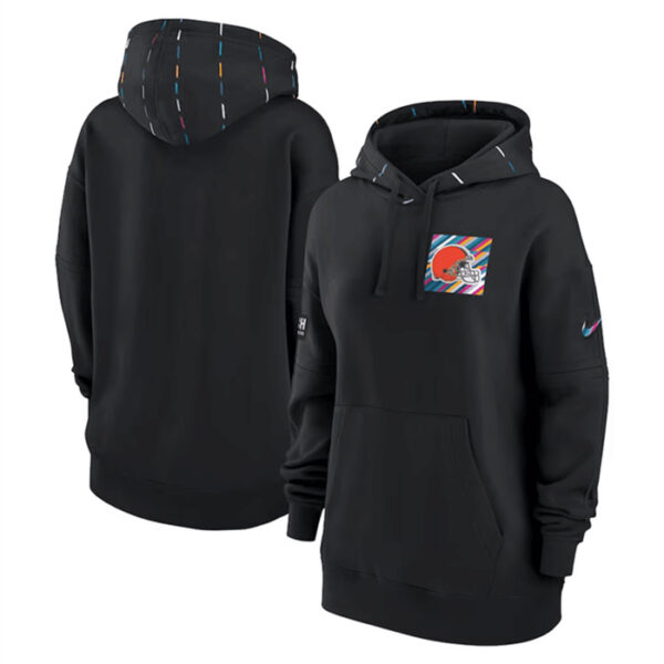 Women's Cleveland Browns Black 2023 Crucial Catch Club Pullover Hoodie(Run Small)