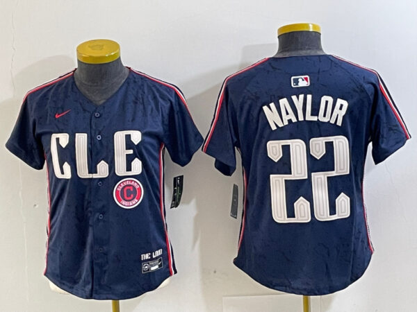 Women's Cleveland Guardians #22 Josh Naylor Navy 2024 City Connect Limited Stitched Jerseys