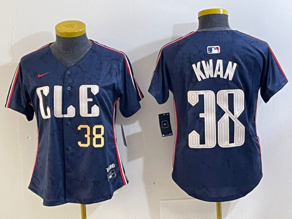 Women's Cleveland Guardians #38 Steven Kwan Navy 2024 City Connect Limited Stitched Jerseys