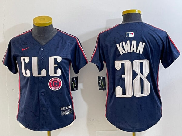 Women's Cleveland Guardians #38 Steven Kwan Navy 2024 City Connect Limited Stitched Jerseys