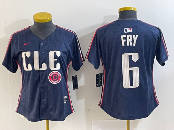 Women's Cleveland Guardians #6 David Fry Navy 2024 City Connect Limited Stitched Jerseys