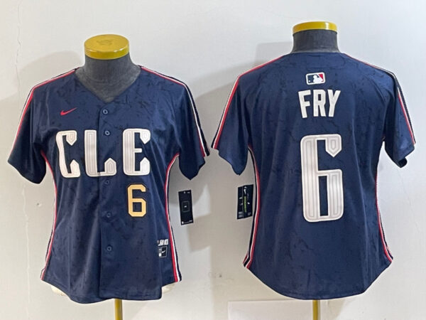 Women's Cleveland Guardians #6 David Fry Navy 2024 City Connect Limited Stitched Jerseys