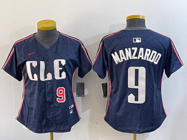 Women's Cleveland Guardians #9 Kyle Manzardo Navy 2024 City Connect Stitched Baseball Jersey(Run Small)