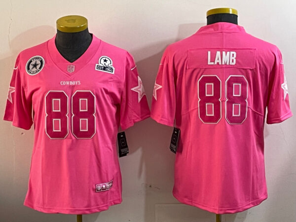 Women's Dallas Cowboys #88 CeeDee Lamb Pink Vapor Untouchable Limited Stitched Football Jersey(Run Small)