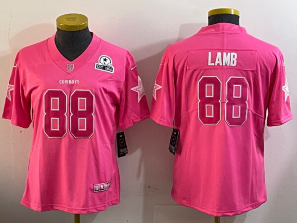 Women's Dallas Cowboys #88 CeeDee Lamb Pink Vapor Untouchable Limited Stitched Football Jersey(Run Small)