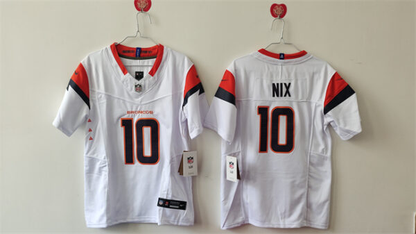 Women's Denver Broncos #10 Bo Nix White 2024 F.U.S.E Stitched Jersey(Run Small)