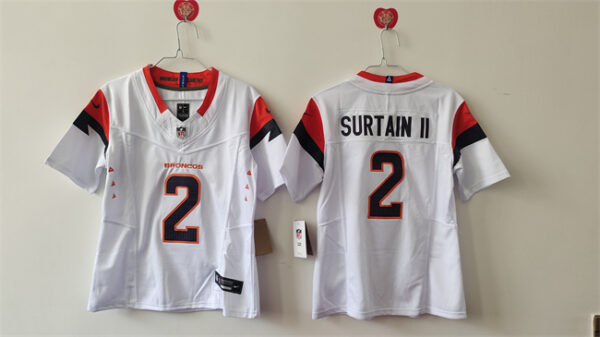 Women's Denver Broncos #2 Pat Surtain II White 2024 F.U.S.E Stitched Jersey(Run Small)