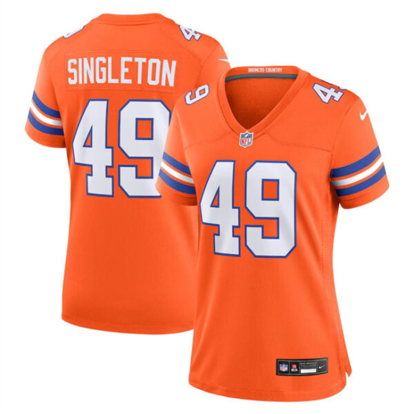 Women's Denver Broncos #49 Alex Singleton Orange Mile High Collection 1977 Throwback Stitched Jersey(Run Small)