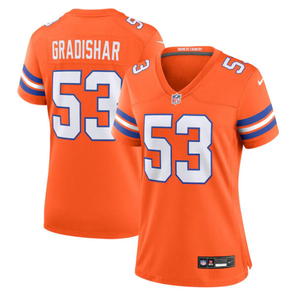 Women's Denver Broncos #53 Randy Gradishar Orange Mile High Collection 1977 Throwback Stitched Jersey(Run Small)