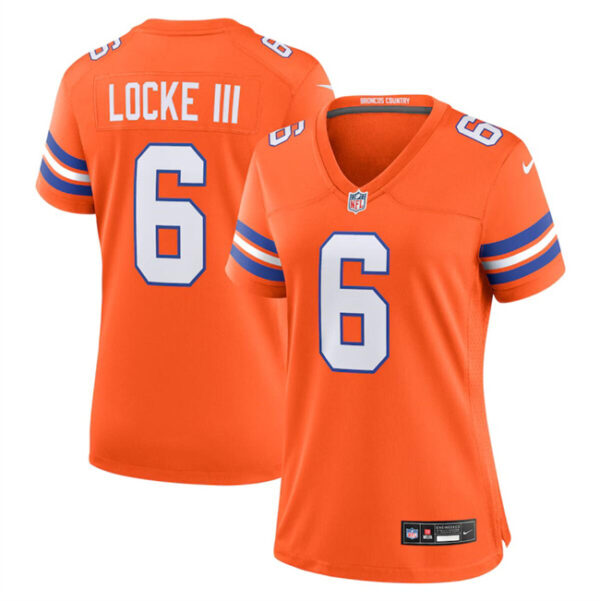 Women's Denver Broncos #6 P.J. Locke III Orange Mile High Collection 1977 Throwback Stitched Jersey(Run Small)