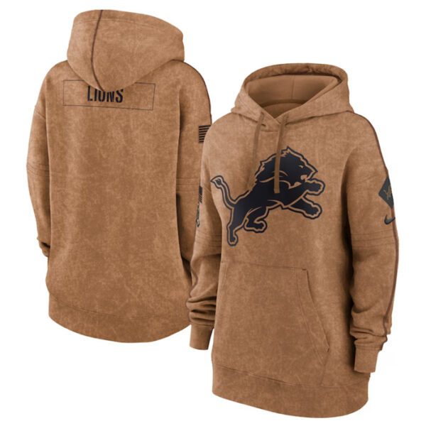 Women's Detroit Lions 2023 Brown Salute To Service Pullover Hoodie(Run Small)