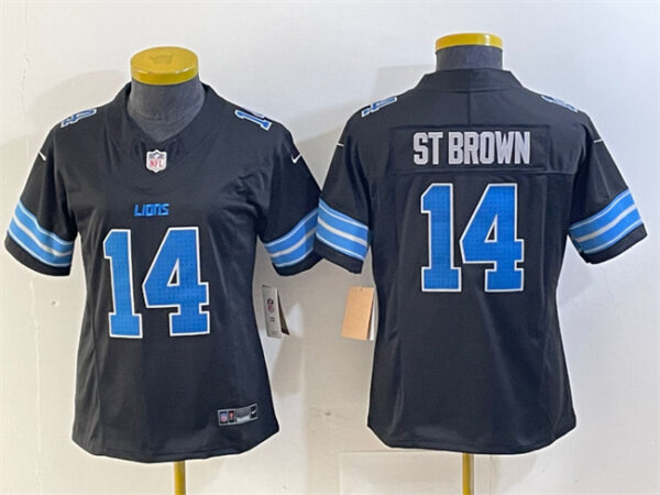 Women's Detroit Lions #14 Amon-Ra St. Brown Black 2024 F.U.S.E. 2nd Alternate Vapor Limited Stitched Jersey(Run Smaller)