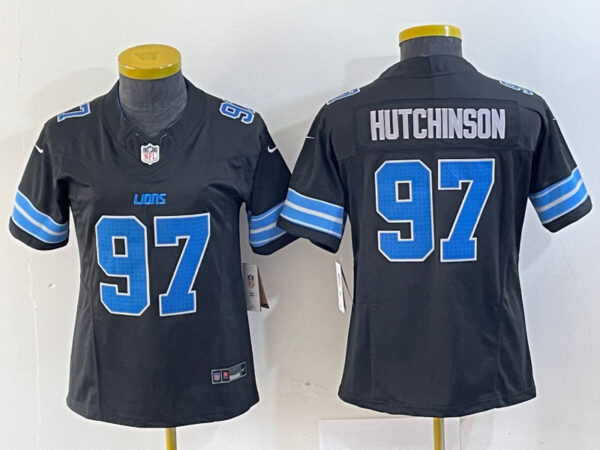 Women's Detroit Lions #97 Aidan Hutchinson Black 2nd Alternate Stitched Jersey(Run Smaller)