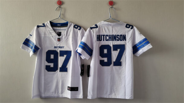 Women's Detroit Lions #97 Aidan Hutchinson White Vapor Stitched Jersey(Run Smaller)